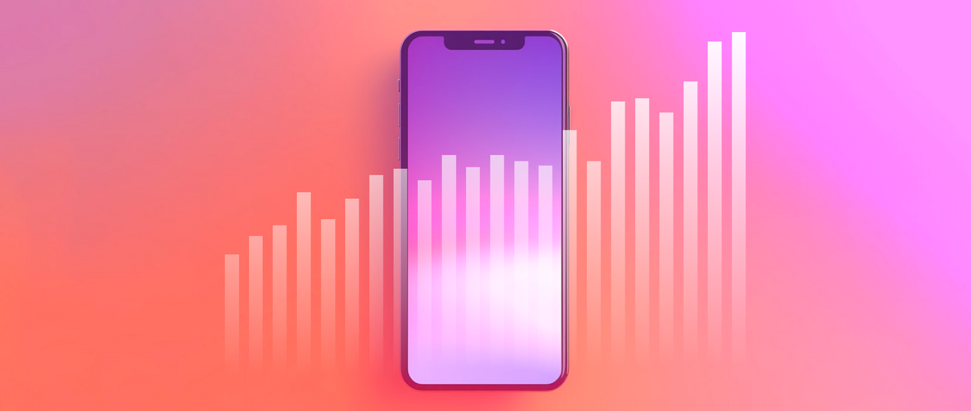 A phone with a bar graph representing a/b testing social media.
